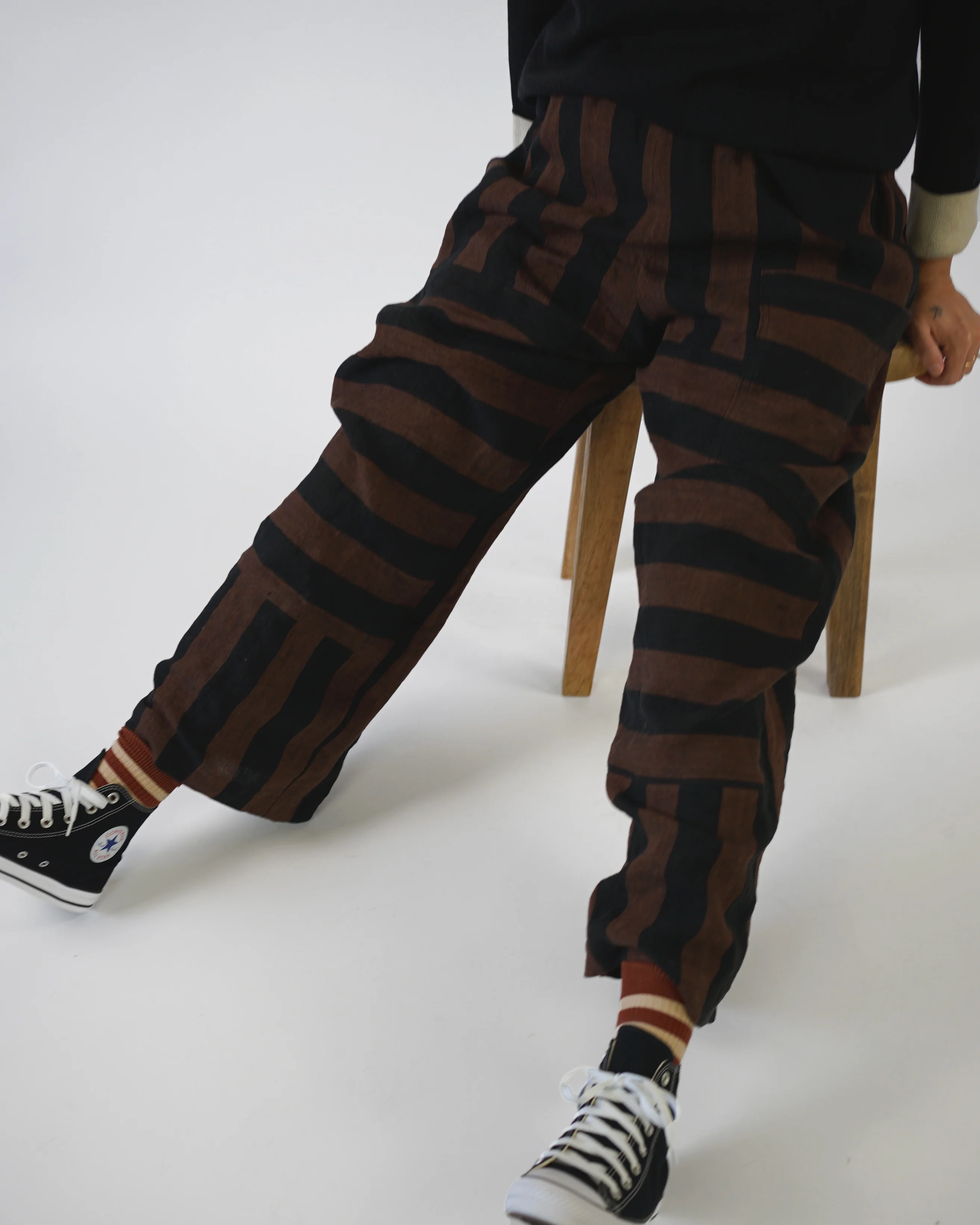Black and Brown Club Stripe Washed Linen - Image 6