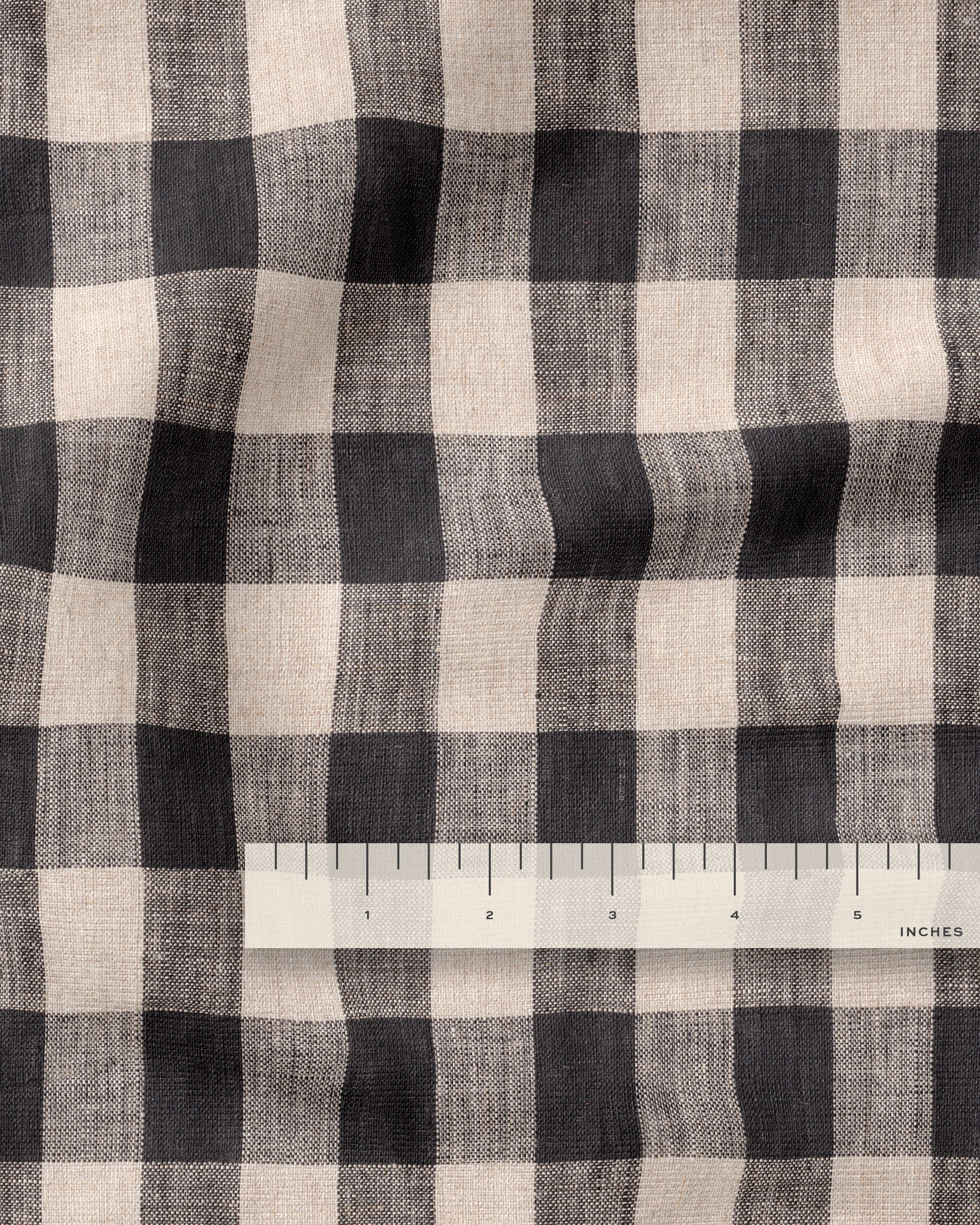 Large Black and Natural Gingham Linen - Image 3