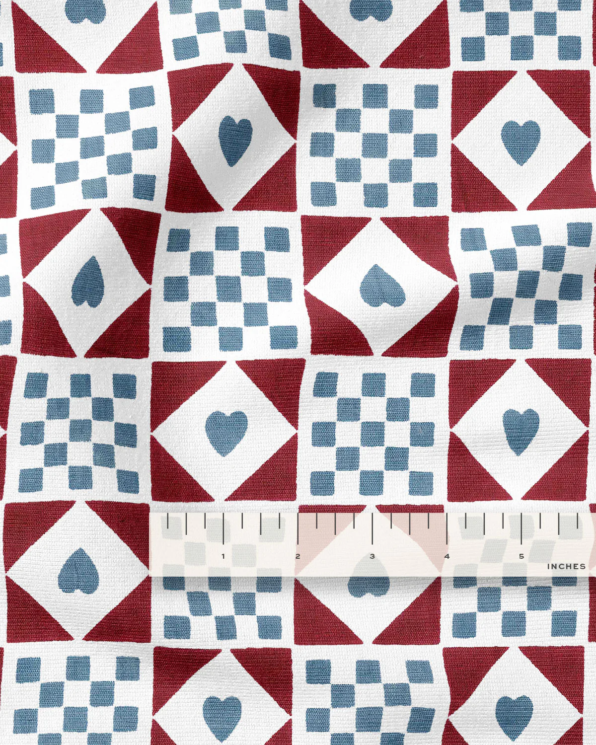 Blue and Sable Mock Quilt Cotton Linen Screen Print - Image 3