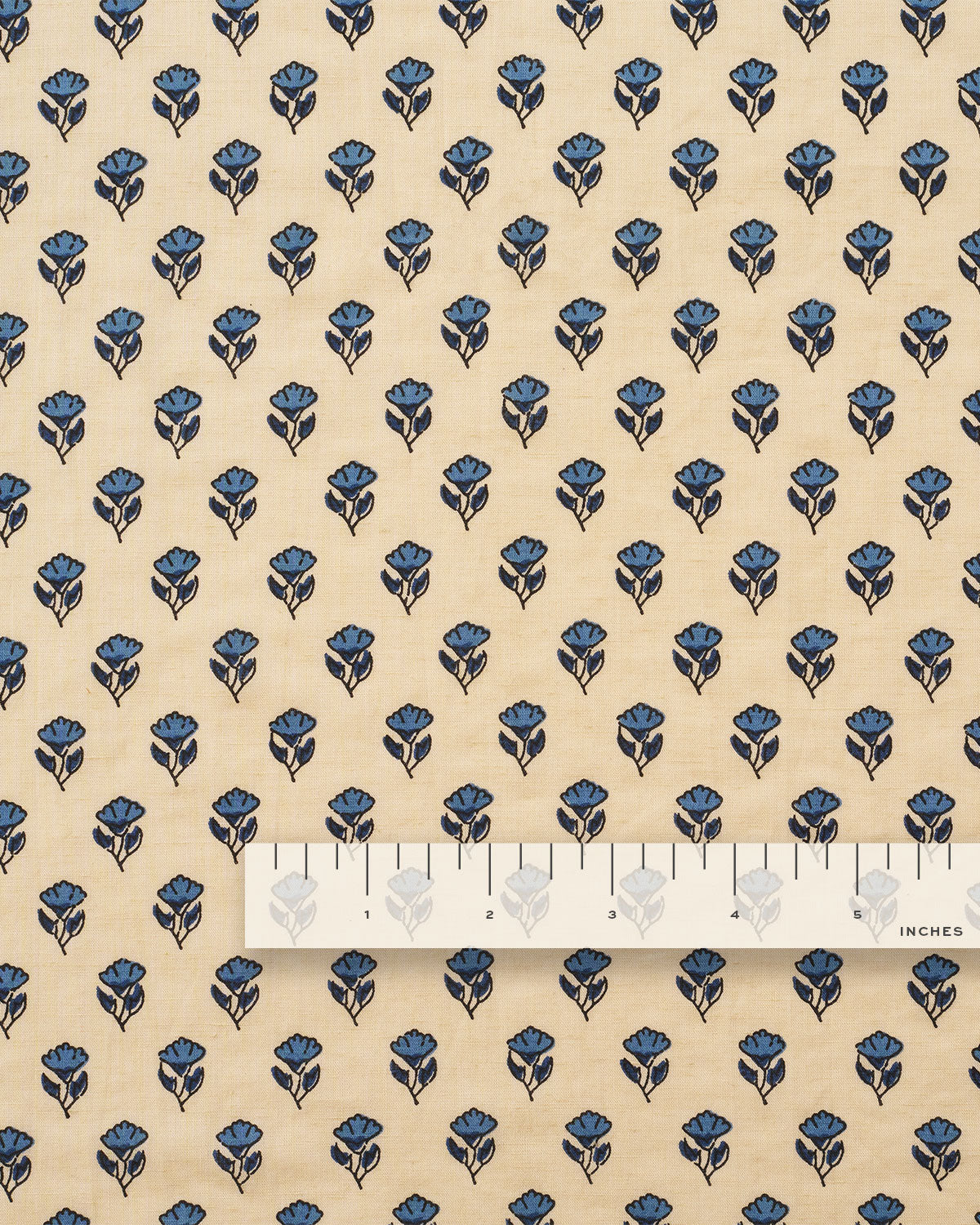 Blue and Tan Mini Bloom Block Print Cotton - Image 3