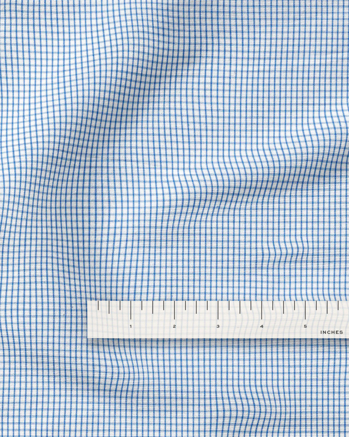 Blue Mini Check Cotton Shirting - Image 3