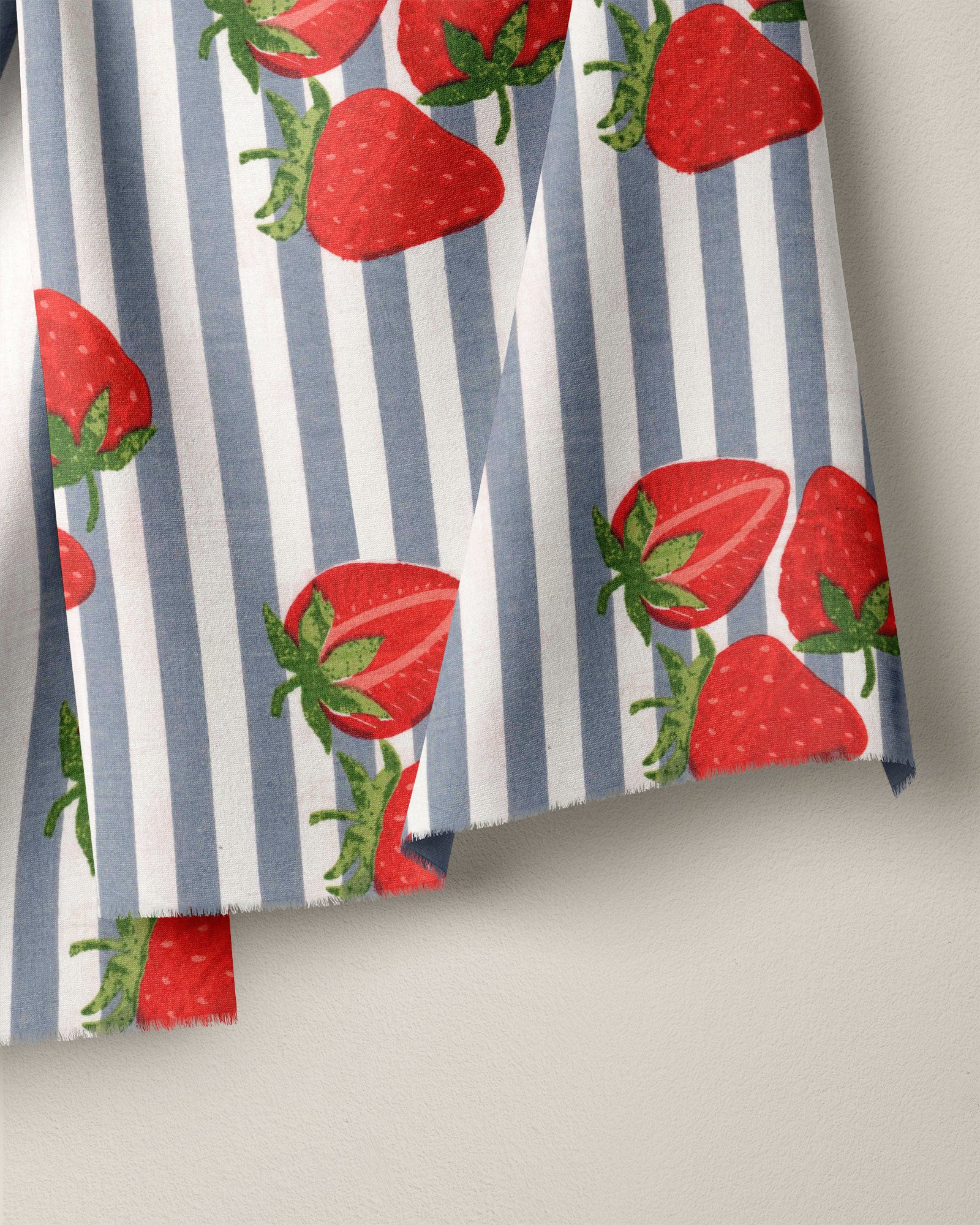 Blue Strawberries Block Print Cotton - Image 2