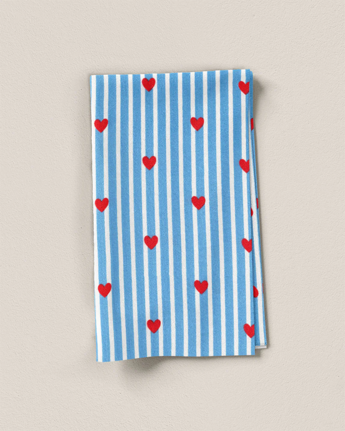 Blue Stripe Red Heart Block Print Cotton