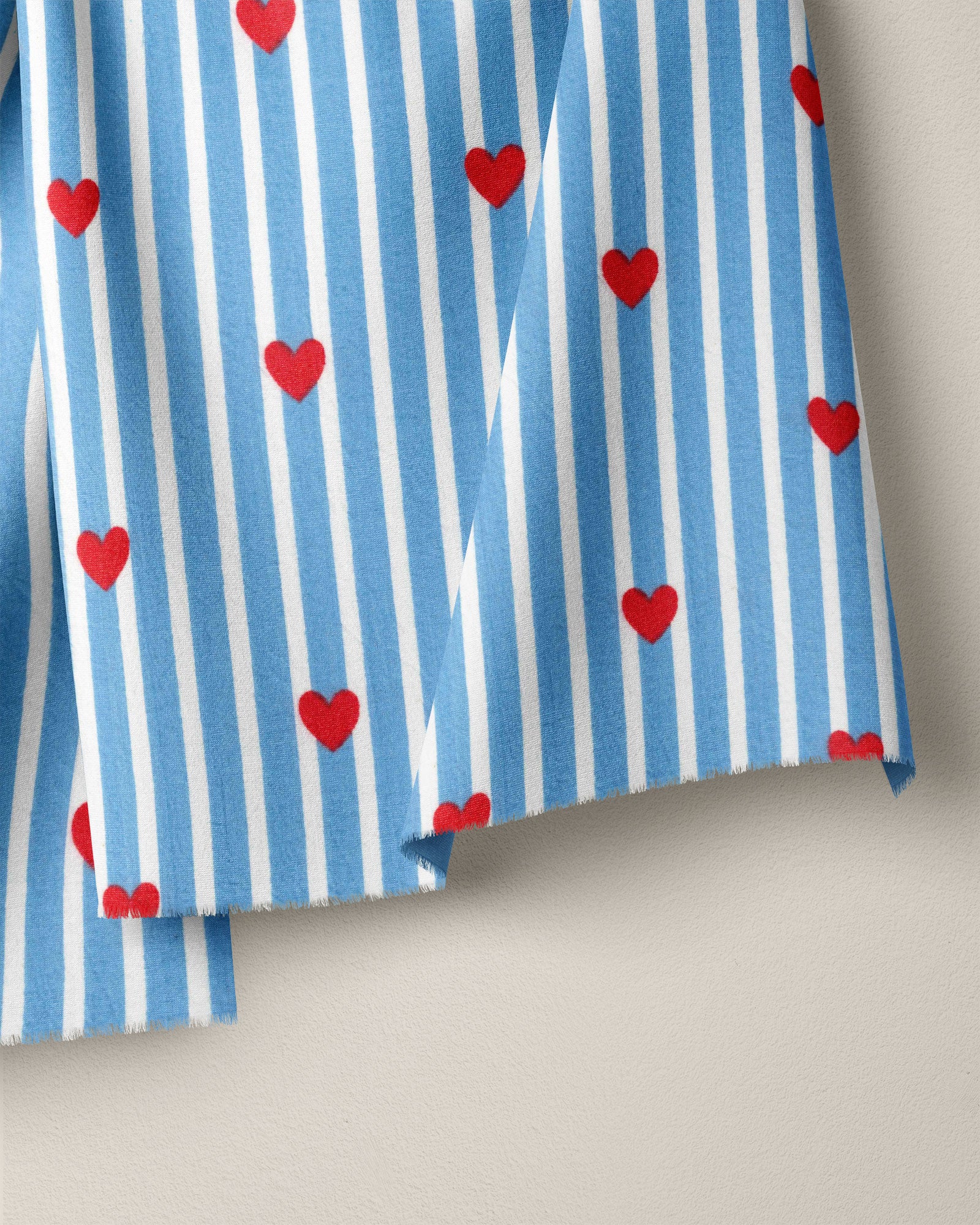 Blue Stripe Red Heart Block Print Cotton - Image 2