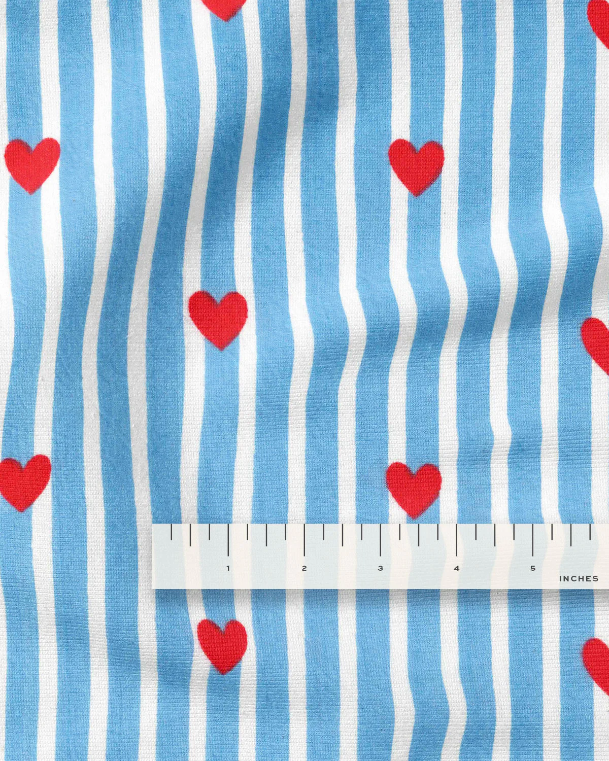 Blue Stripe Red Heart Block Print Cotton - Image 3