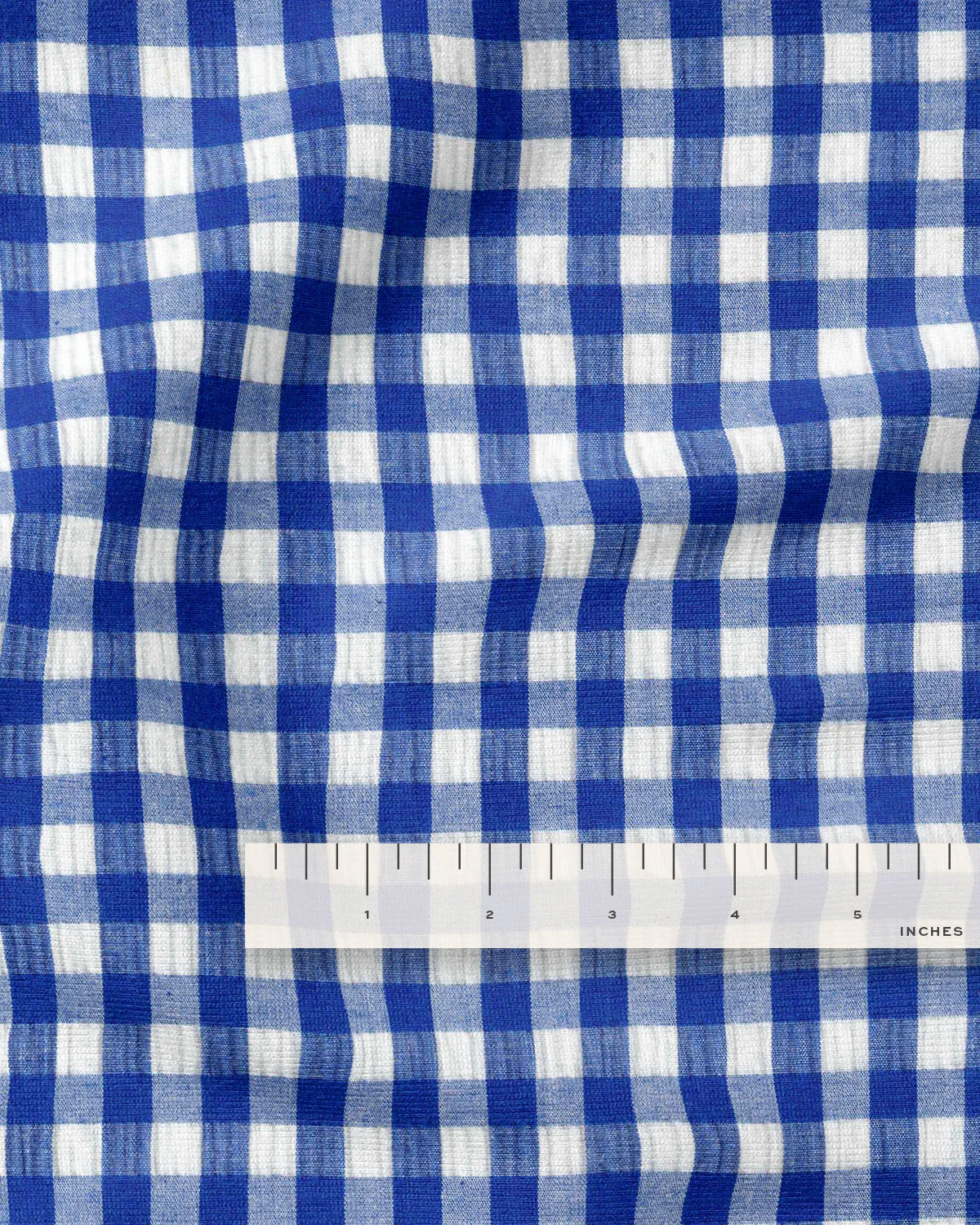 Cobalt Blue Medium Gingham Cotton Seersucker - Image 3
