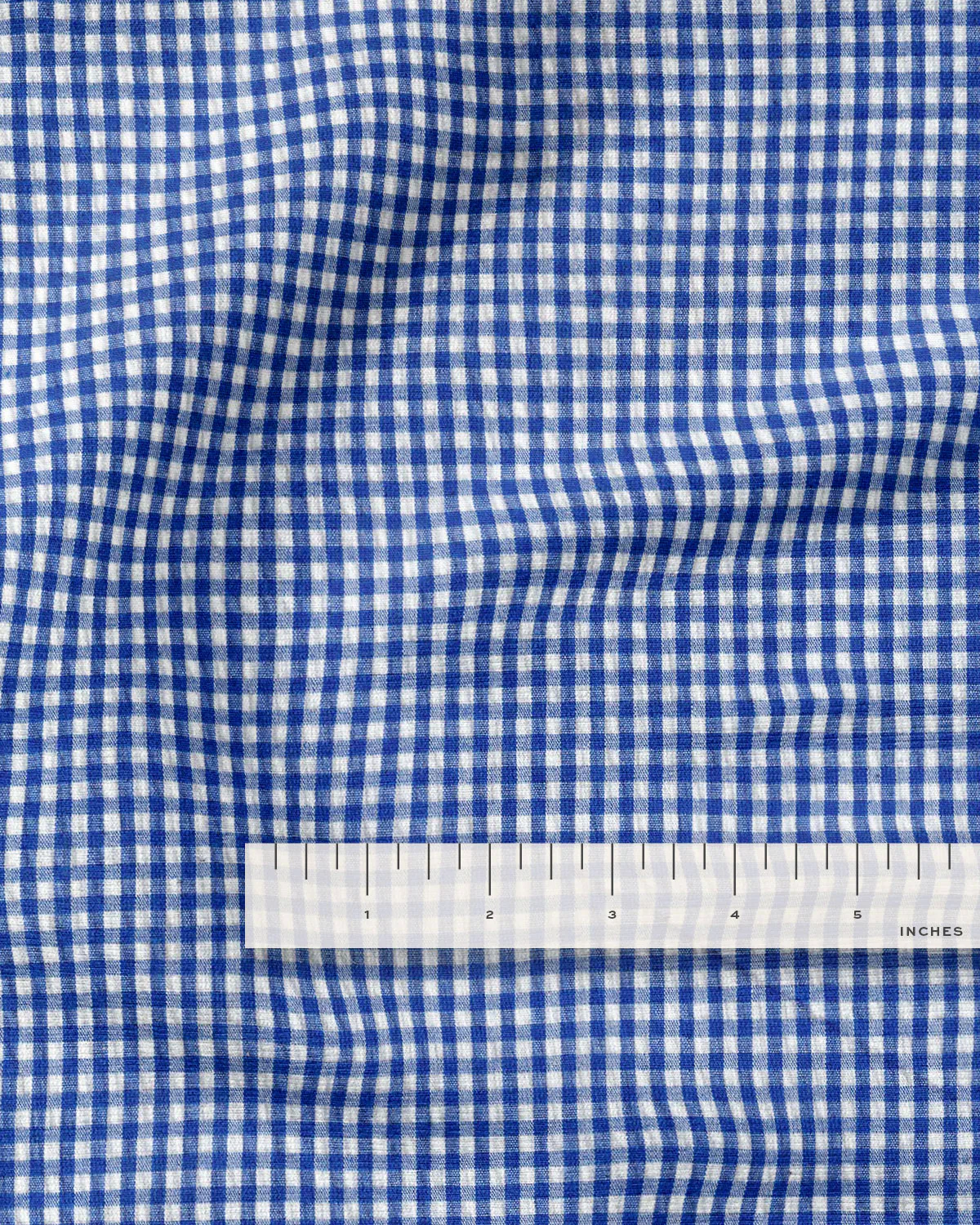 Cobalt Blue Mini Gingham Cotton Seersucker - Image 3