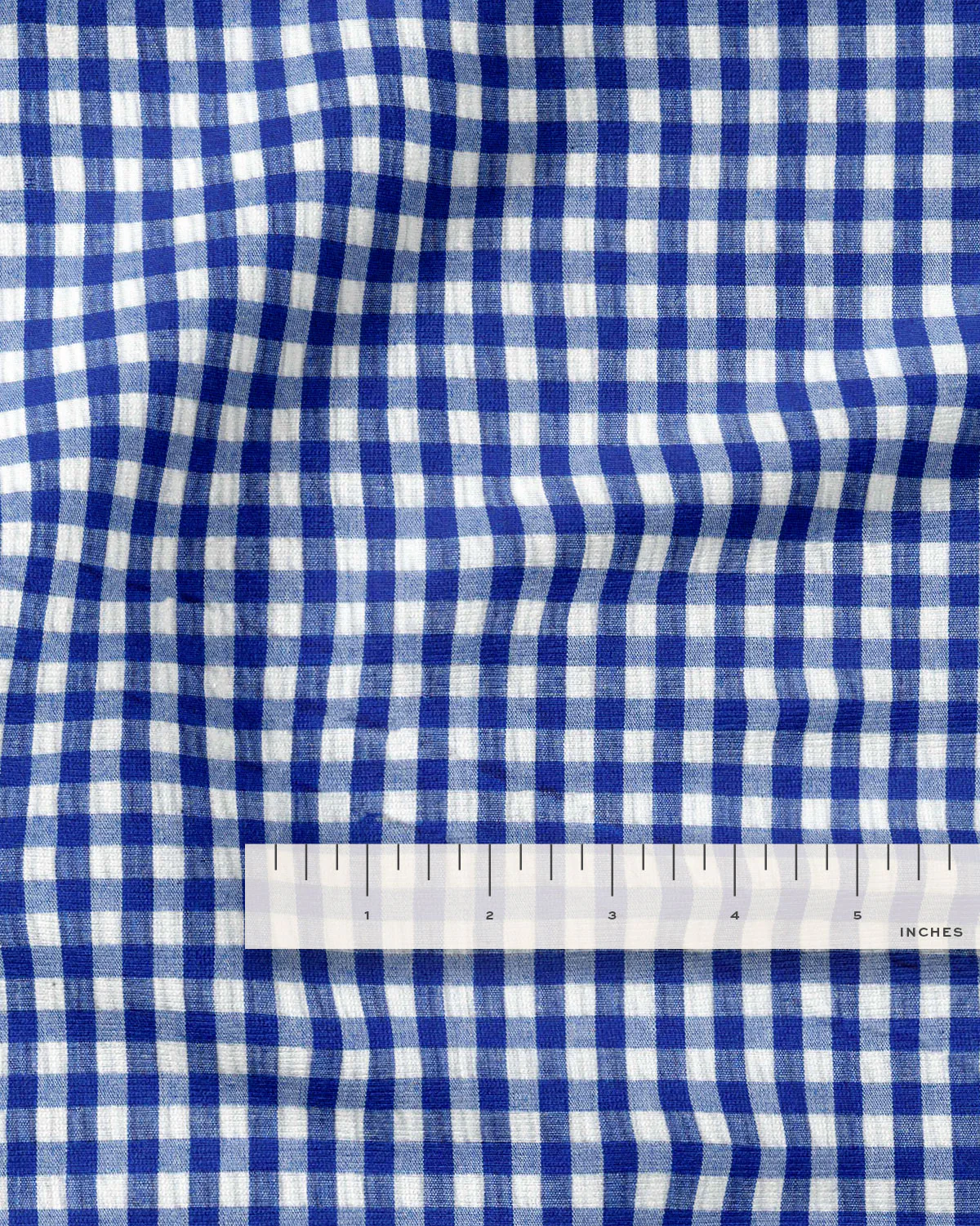 Cobalt Blue Small Gingham Cotton Seersucker - Image 3