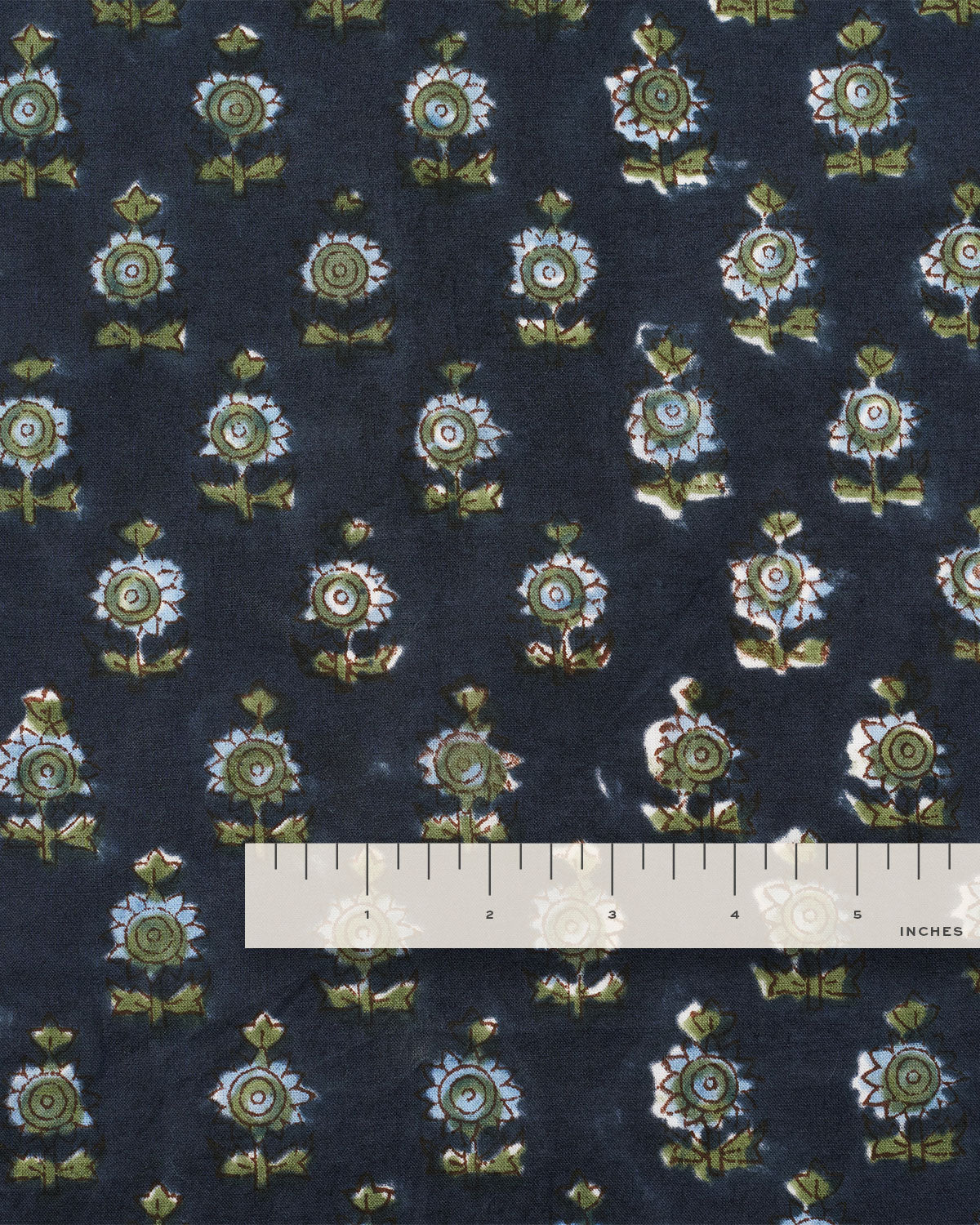 Deep Blue Bloom Block Print Cotton - Image 3