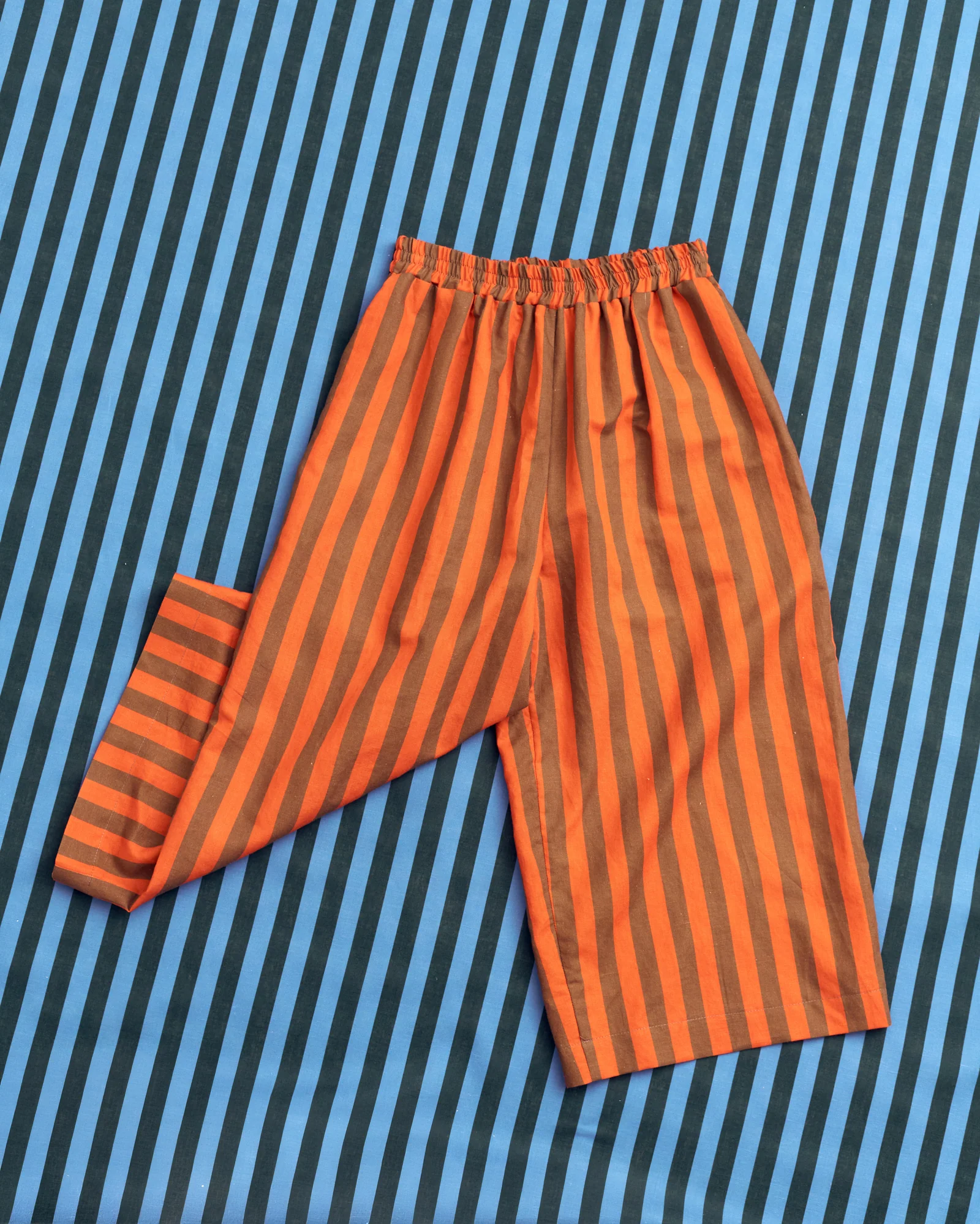 Deep Green and Blue Cotton Linen Stripe - Image 6
