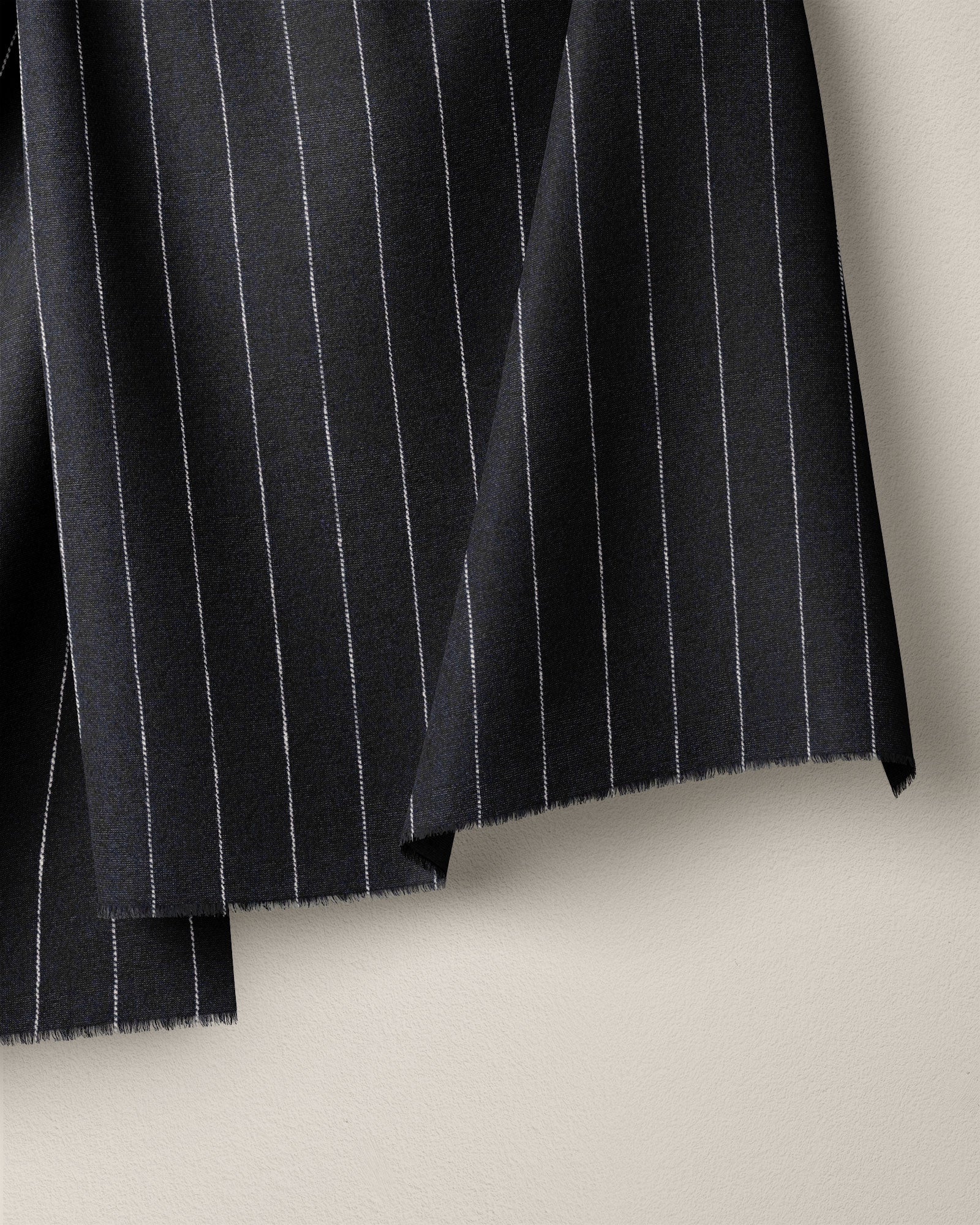 Deep Navy Pinstripe Linen Cotton Denim - Image 2