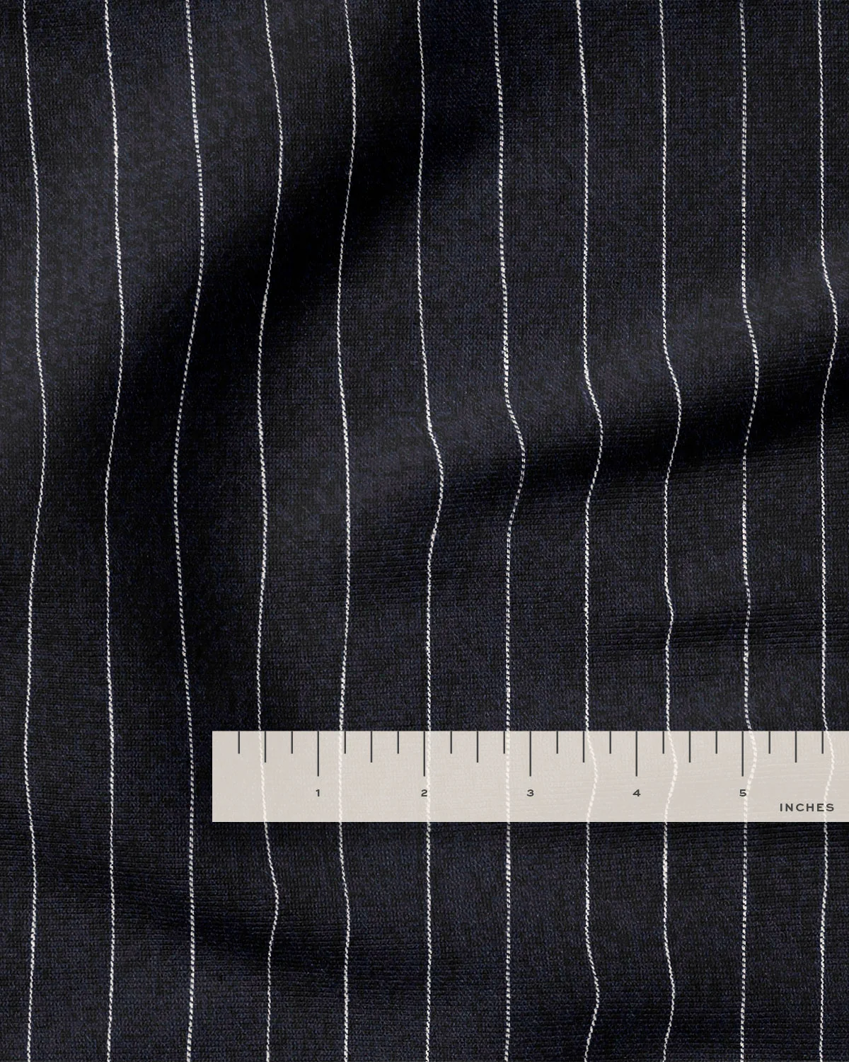 Deep Navy Pinstripe Linen Cotton Denim - Image 3