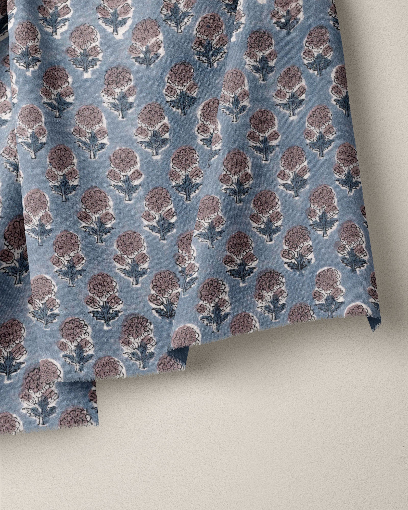 Dusty Iris Bloom Block Print Cotton - Image 2