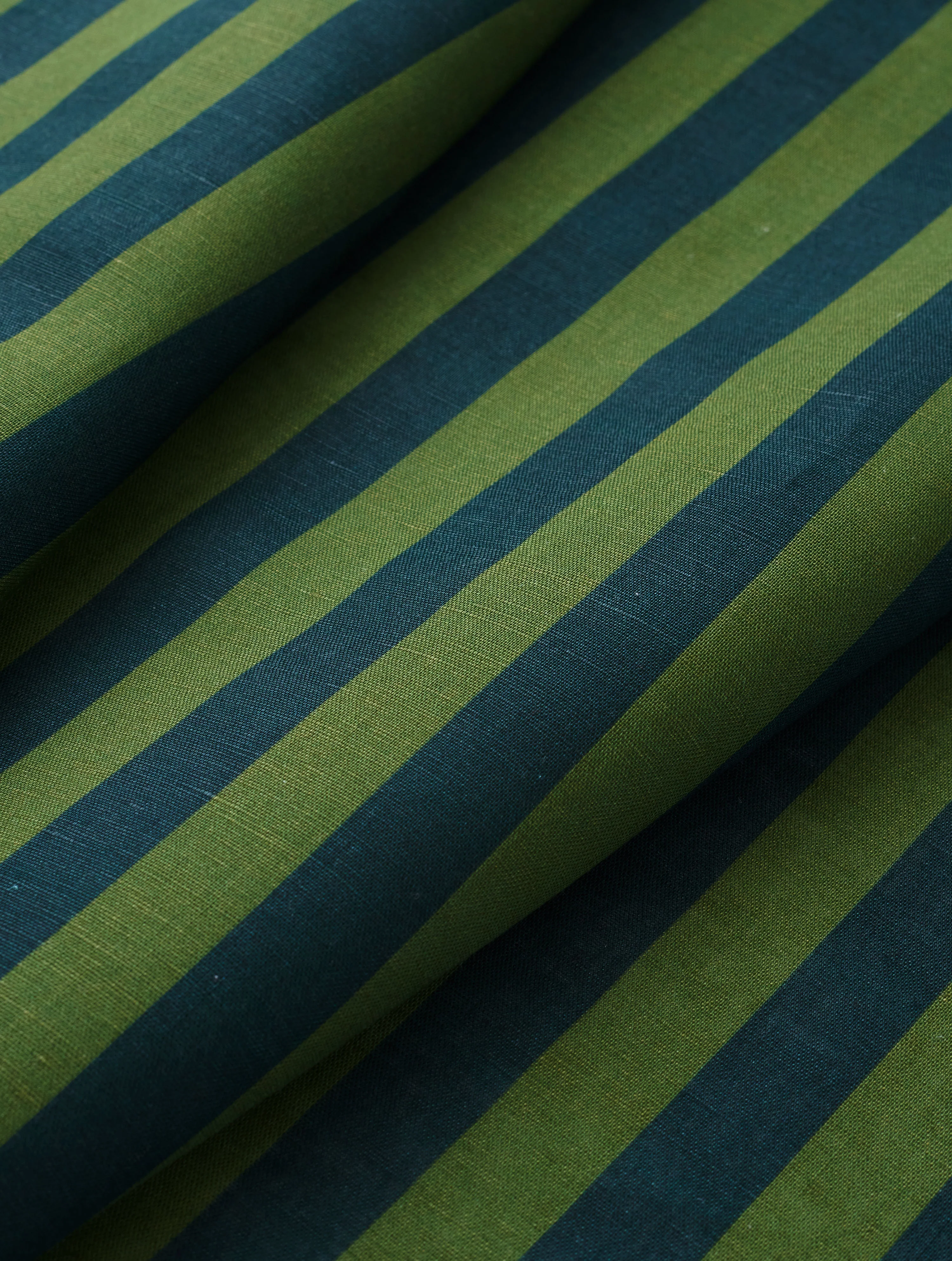 Green and Navy Cotton Linen Stripe - Image 2