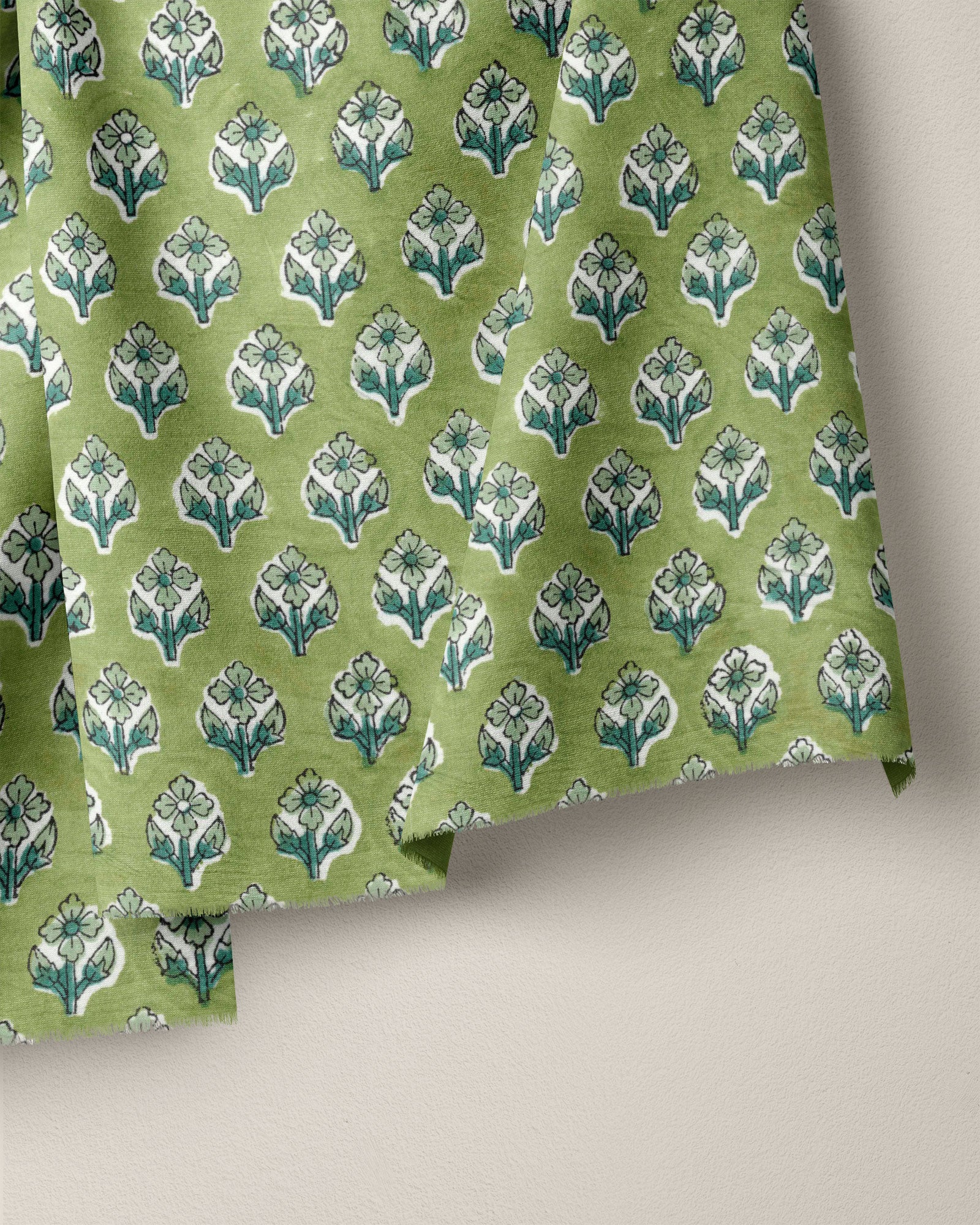 Green Bloom Block Print Cotton - Image 2