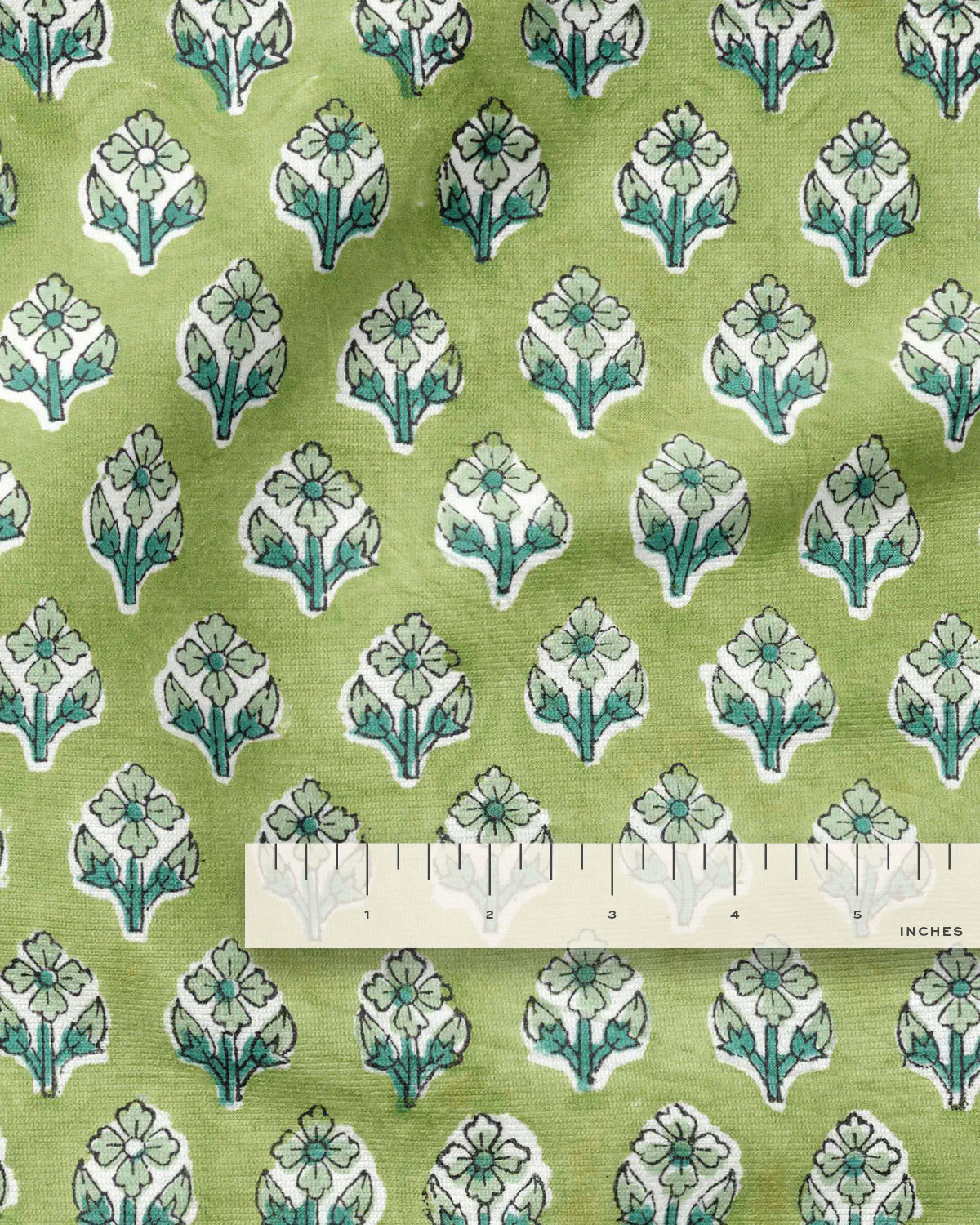 Green Bloom Block Print Cotton - Image 3