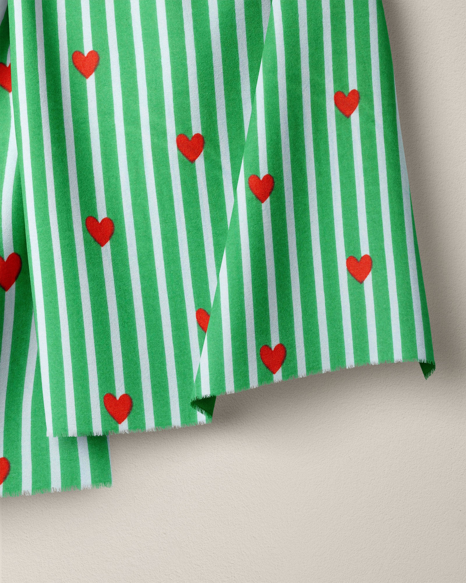 Green Stripe Red Heart Block Print Cotton - Image 2