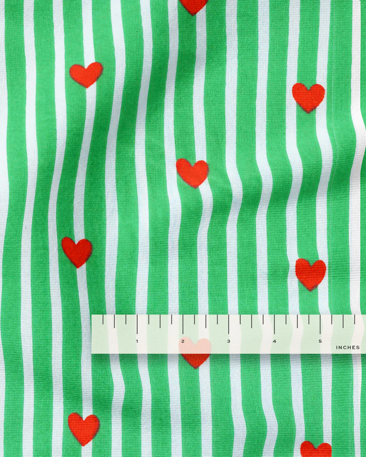Green Stripe Red Heart Block Print Cotton - Image 3