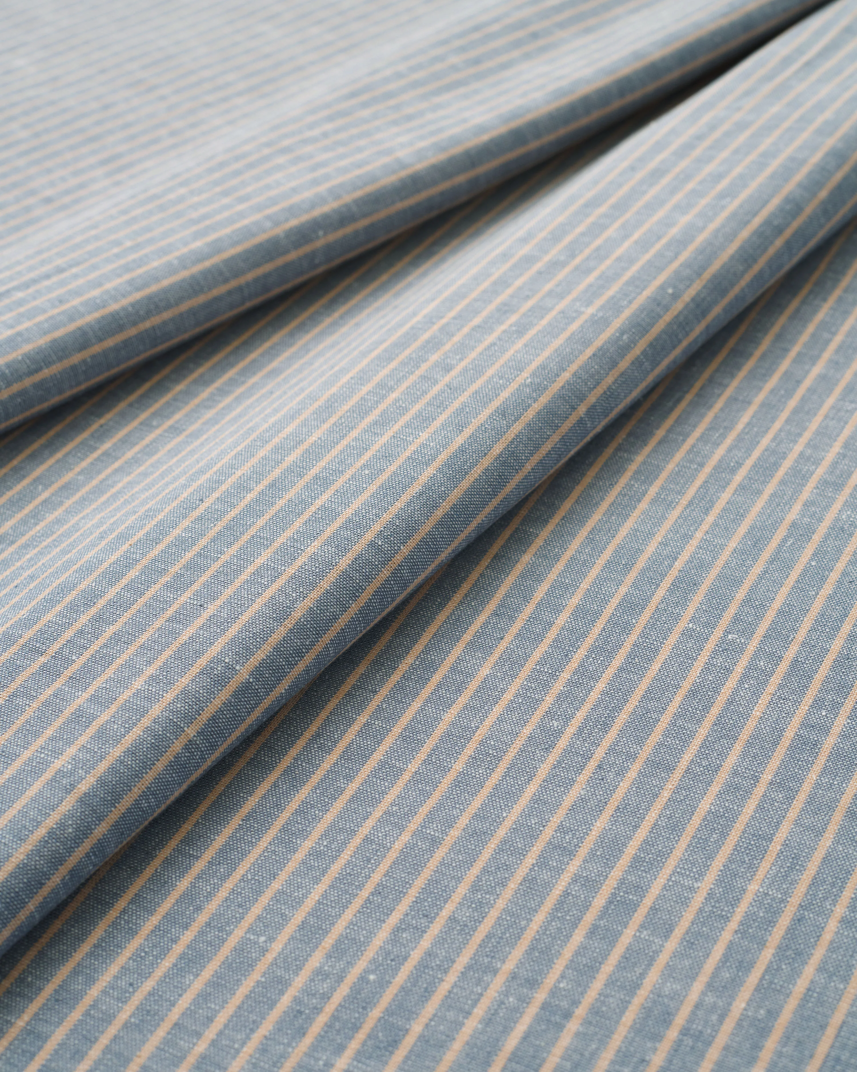 Light Blue and Tan Stripe Linen Cotton - Image 2