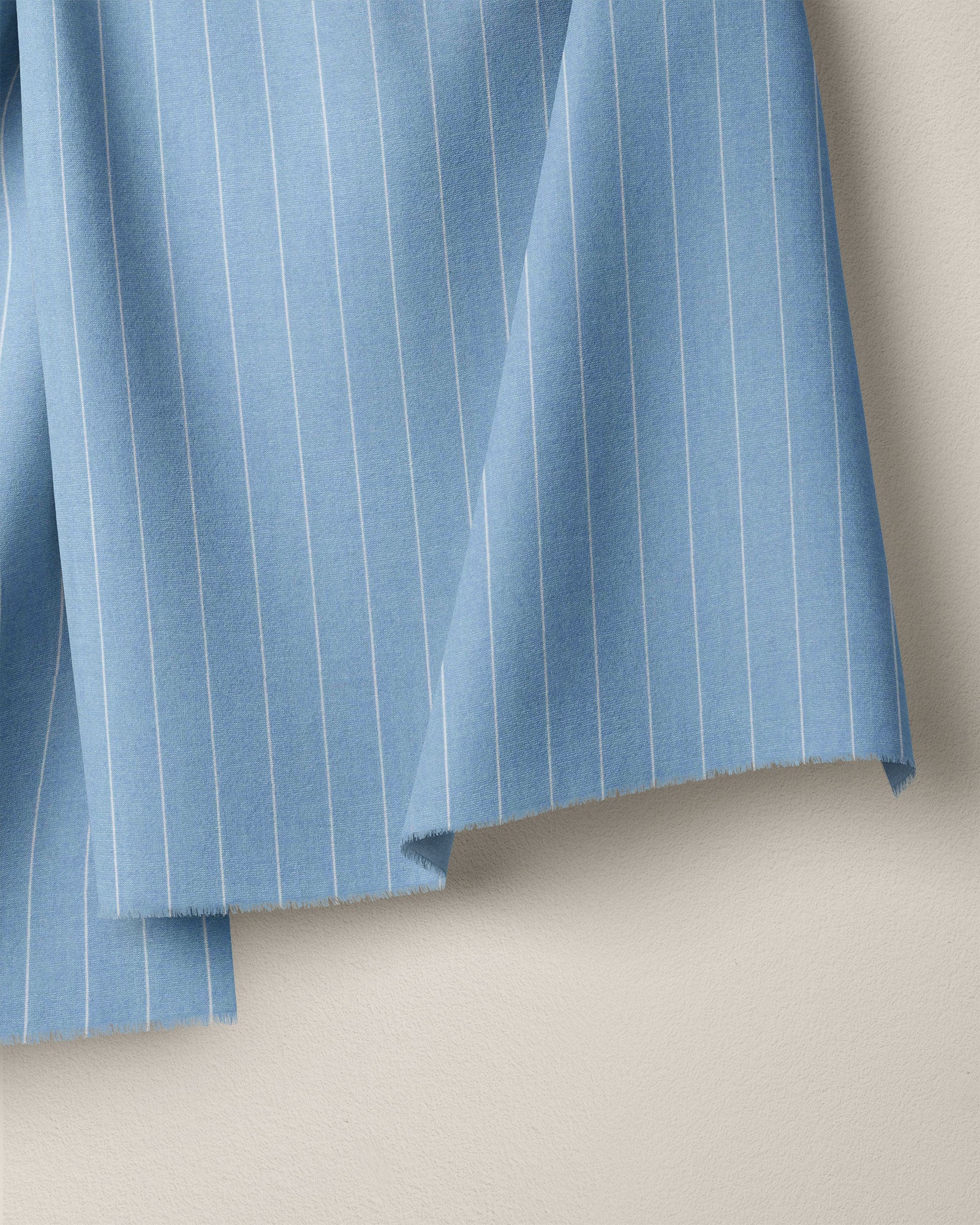 Light Blue Wide Pinstripe Cotton Shirting - Image 2