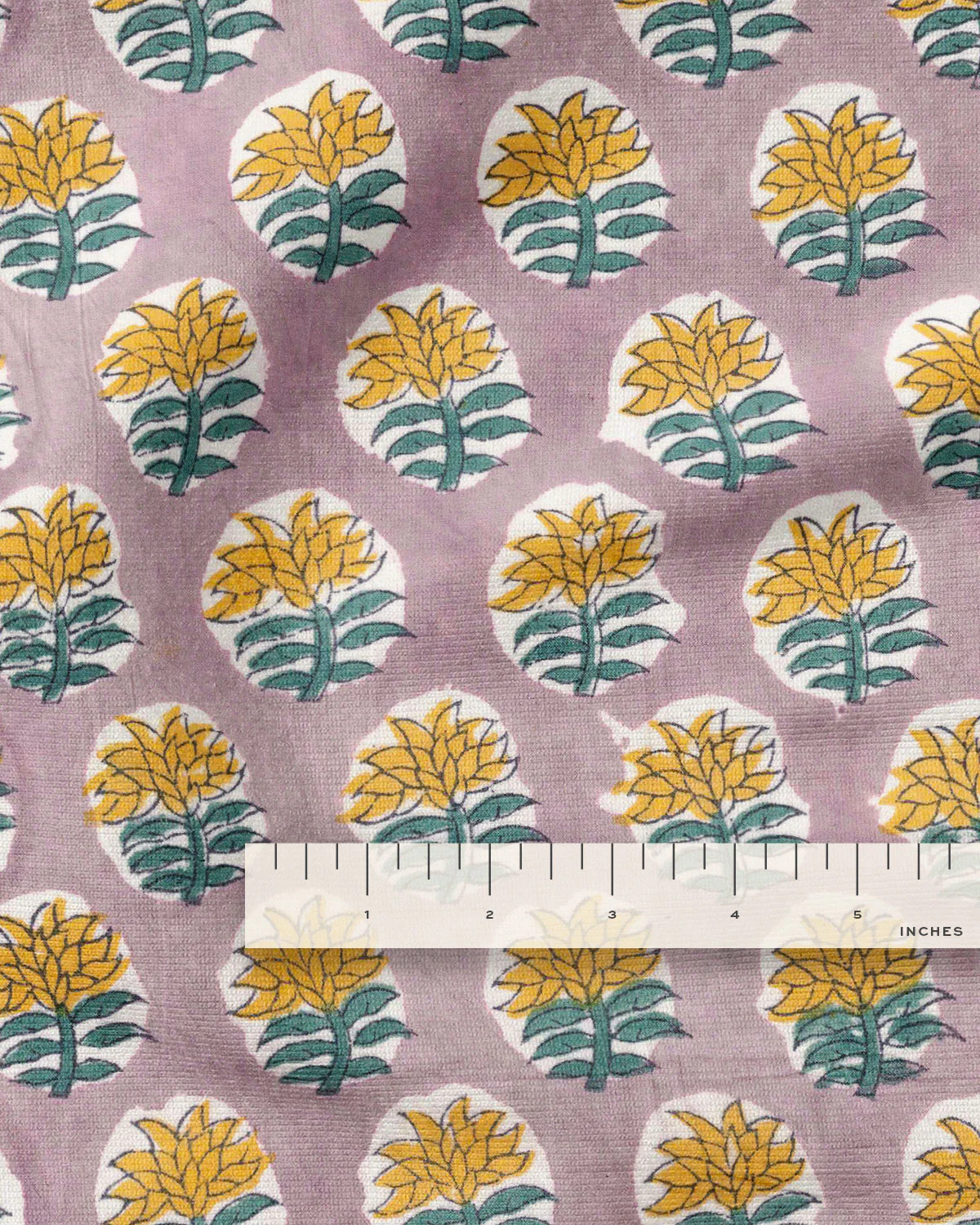 Lilac and Yellow Bloom Block Print Cotton - Image 3