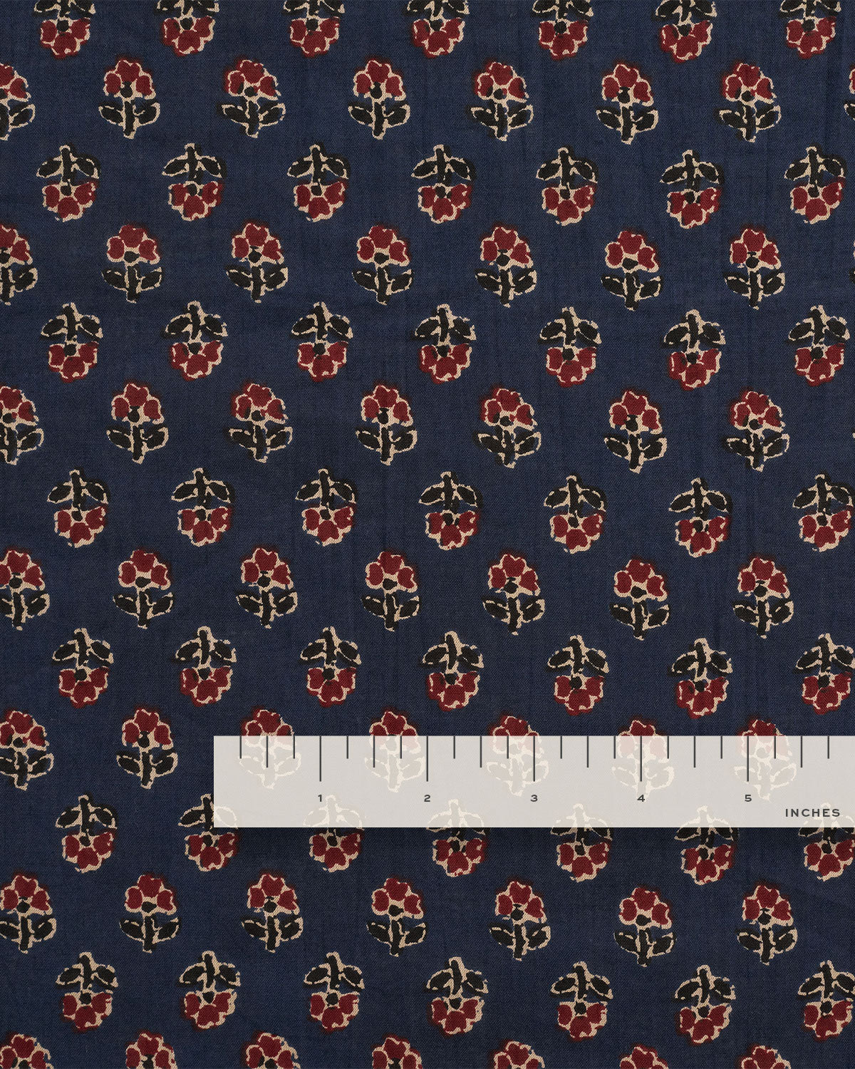 Navy and Red Mini Bloom Block Print Cotton - Image 3