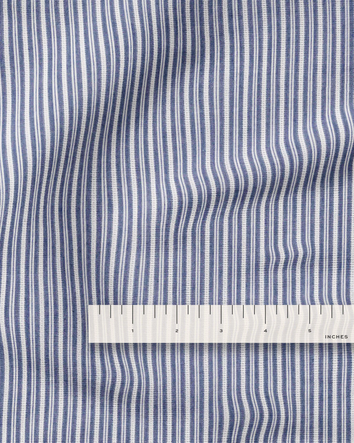 Navy Close Stripe Leno Weave Cotton Shirting - Image 3