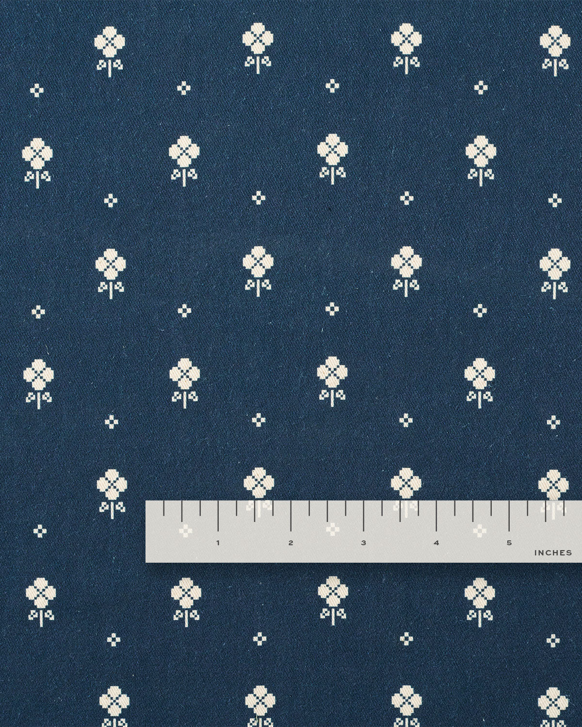 Navy Pixel Flower Printed Cotton Twill - Image 3