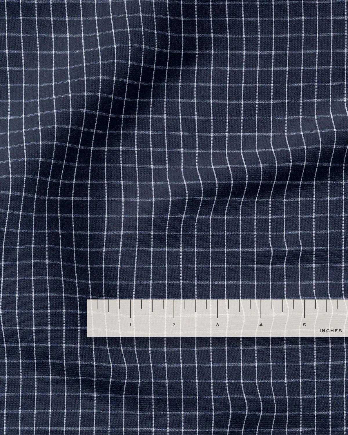 Navy Small Grid Cotton Shirting - Image 3