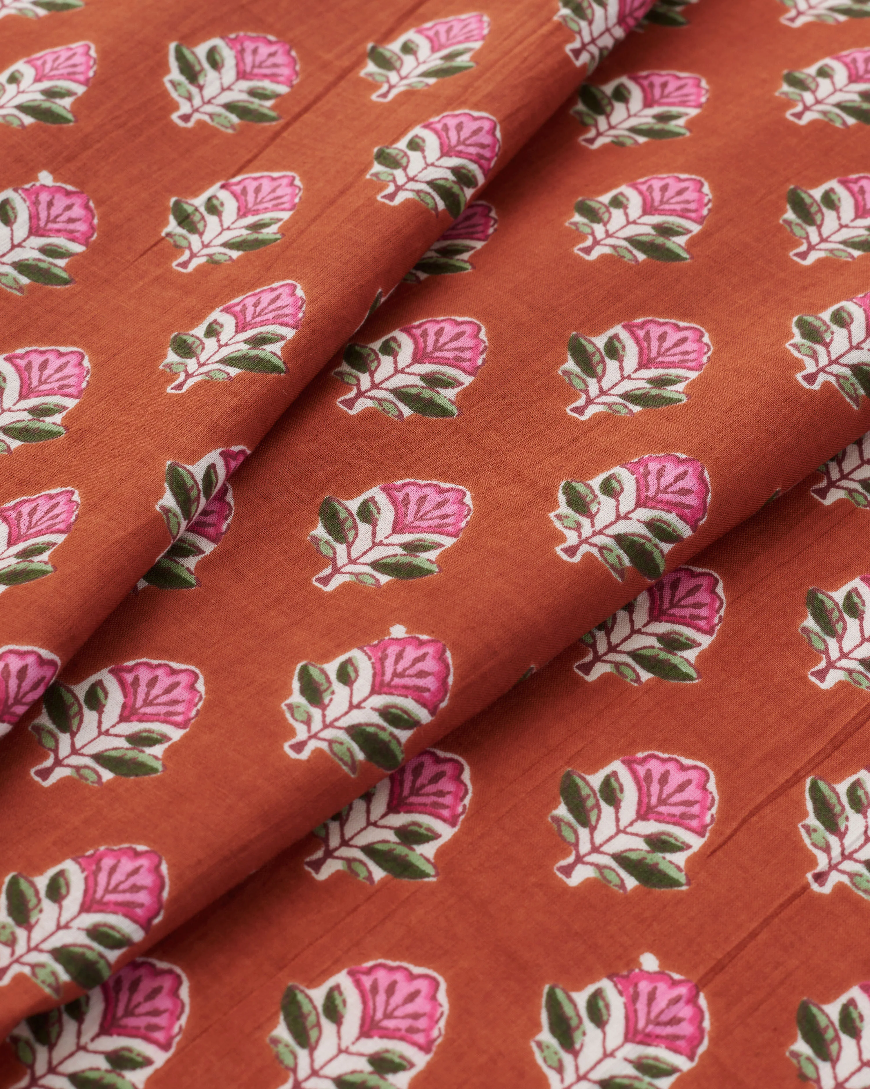 Pink and Rust Bloom Block Print Cotton - Image 2
