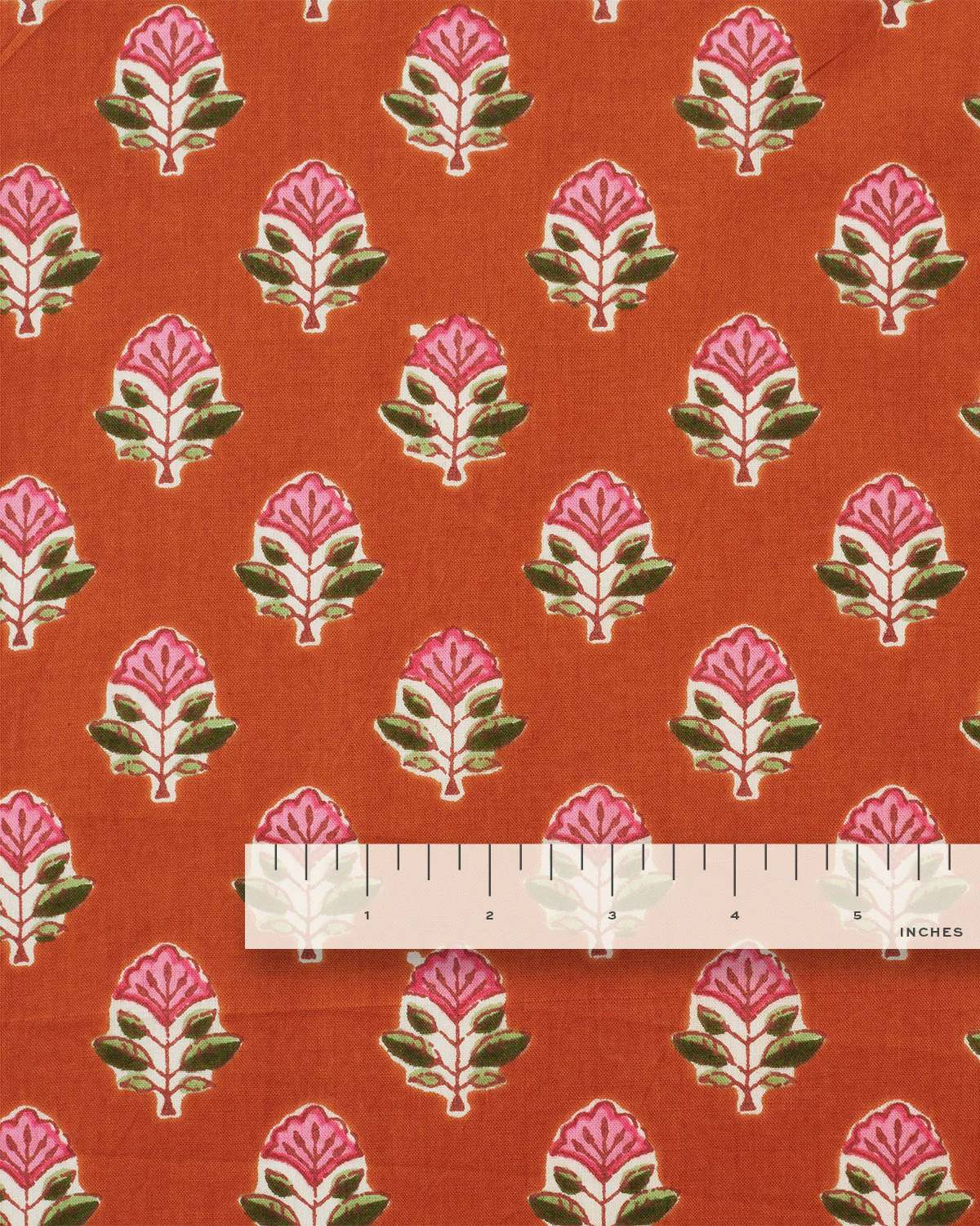 Pink and Rust Bloom Block Print Cotton - Image 3