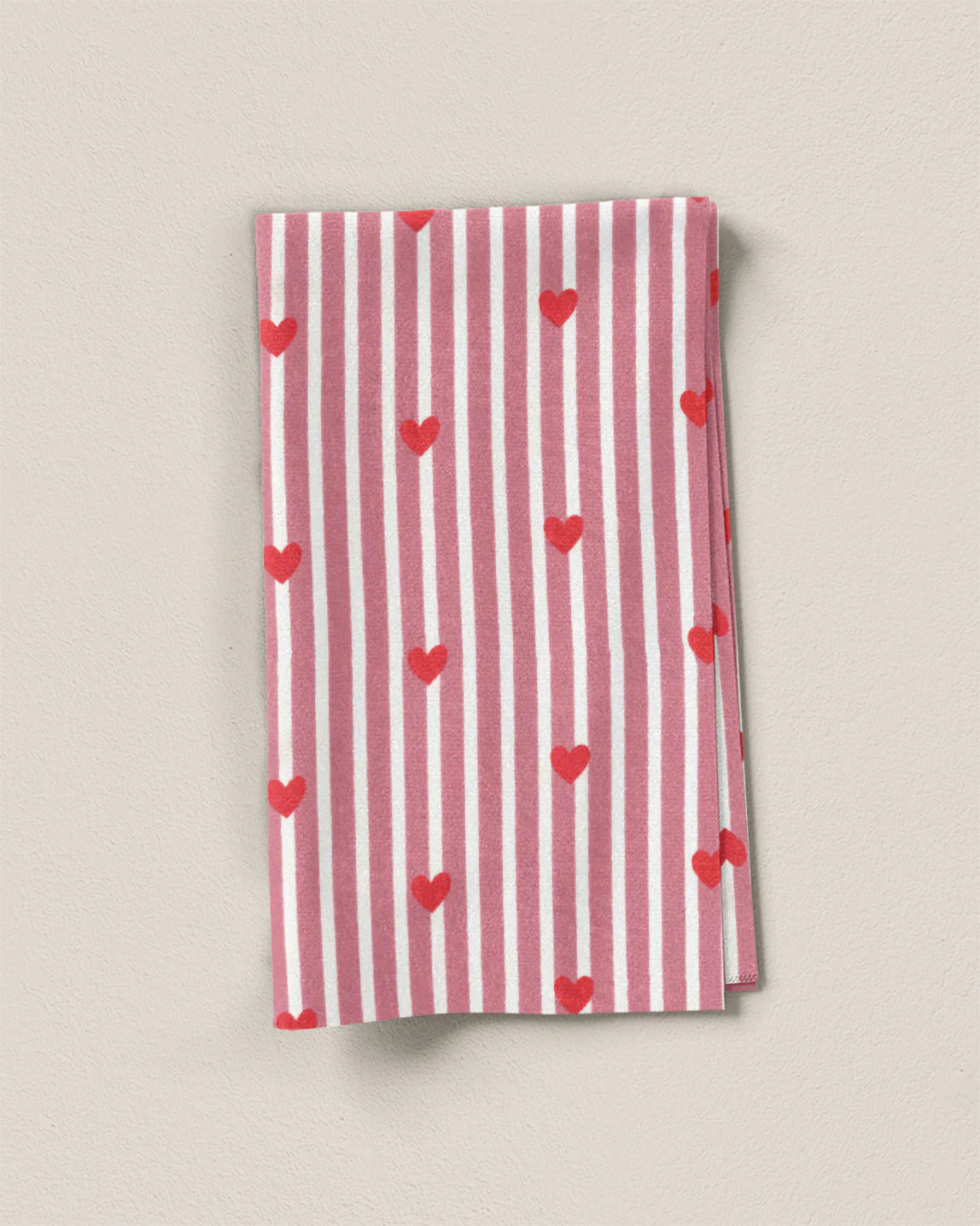 Red Stripe Red Heart Block Print Cotton