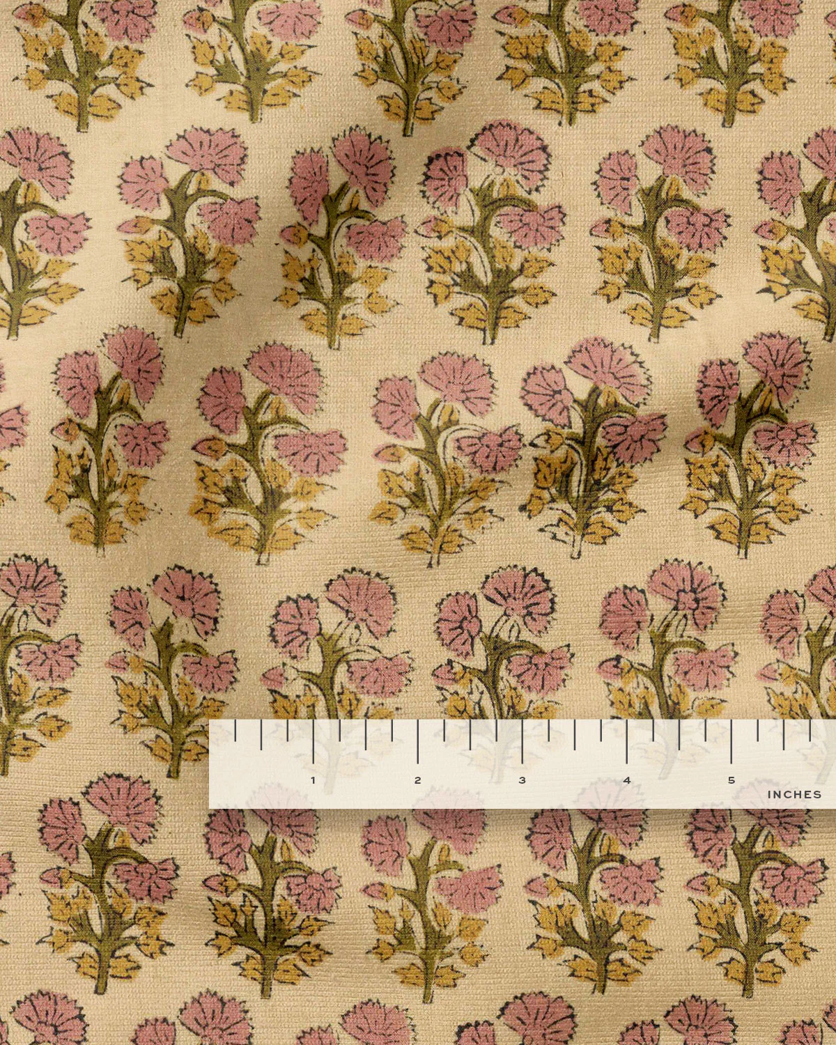 Rose and Tan Bloom Block Print Cotton - Image 3