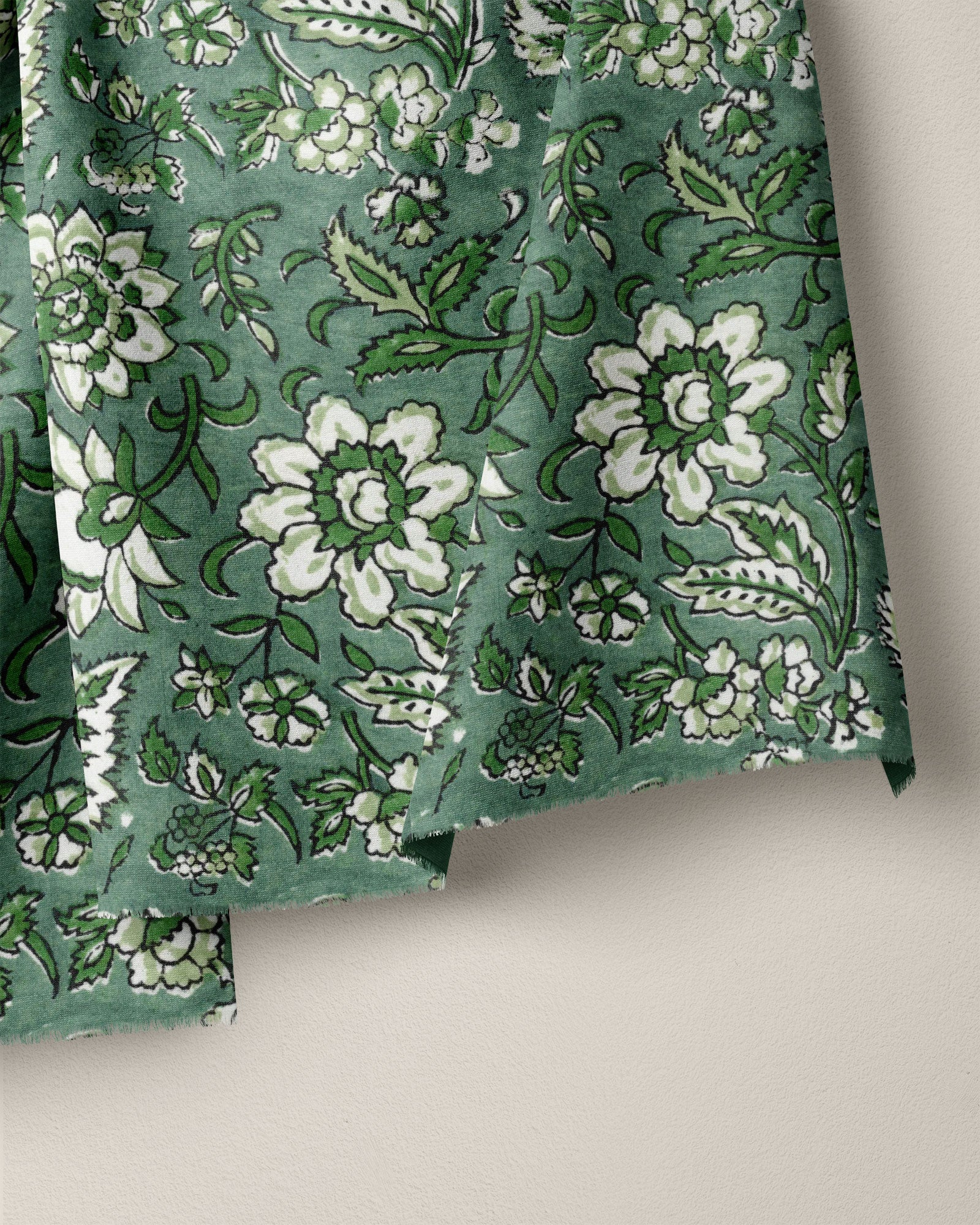 Sea Green Floral Block Print Cotton - Image 2
