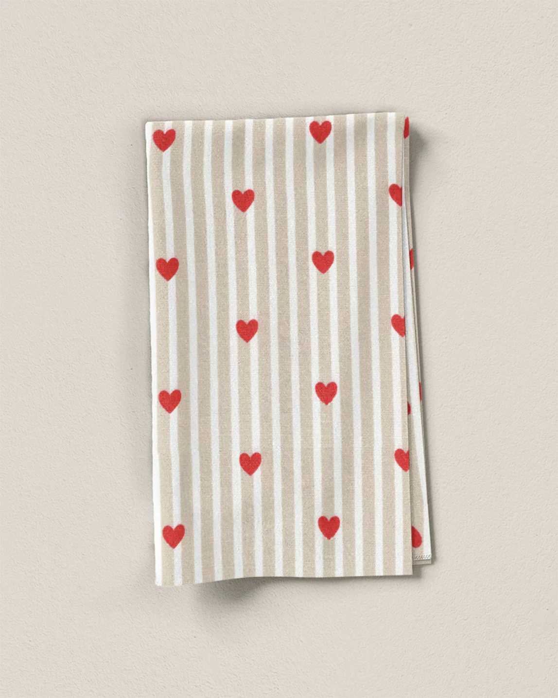 Tan Stripe Red Heart Block Print Cotton