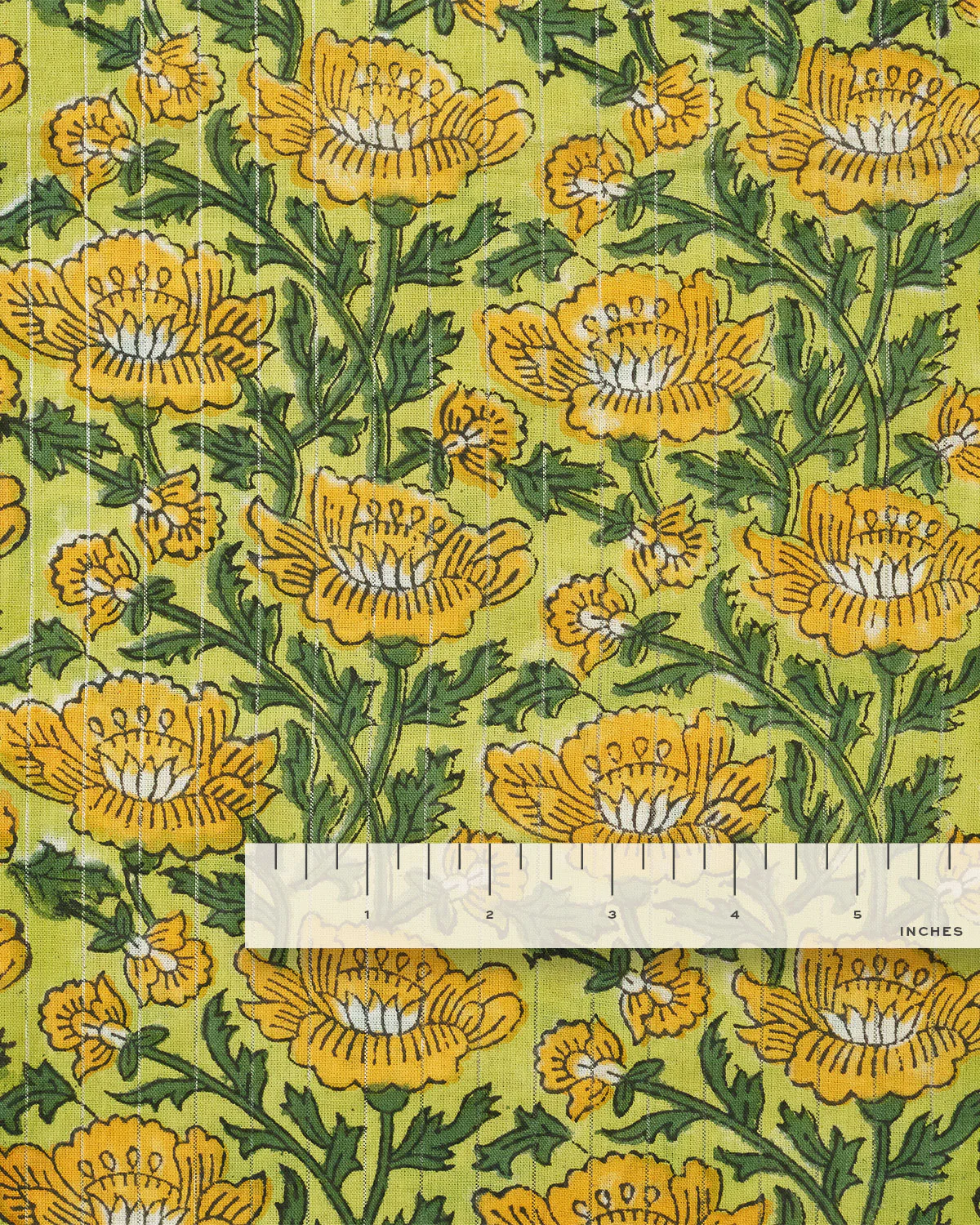 Yellow and Green Metallic Floral Block Print Cotton - Image 3