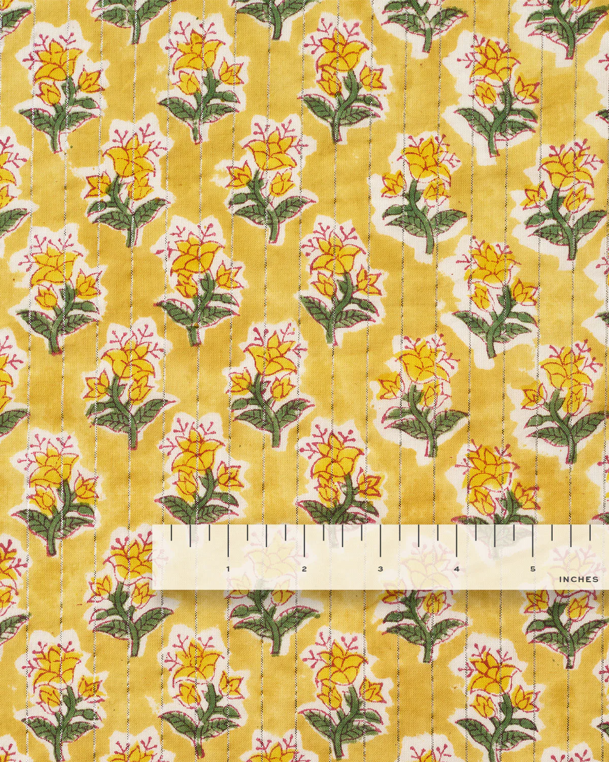 Yellow Metallic Bloom Block Print Cotton - Image 3